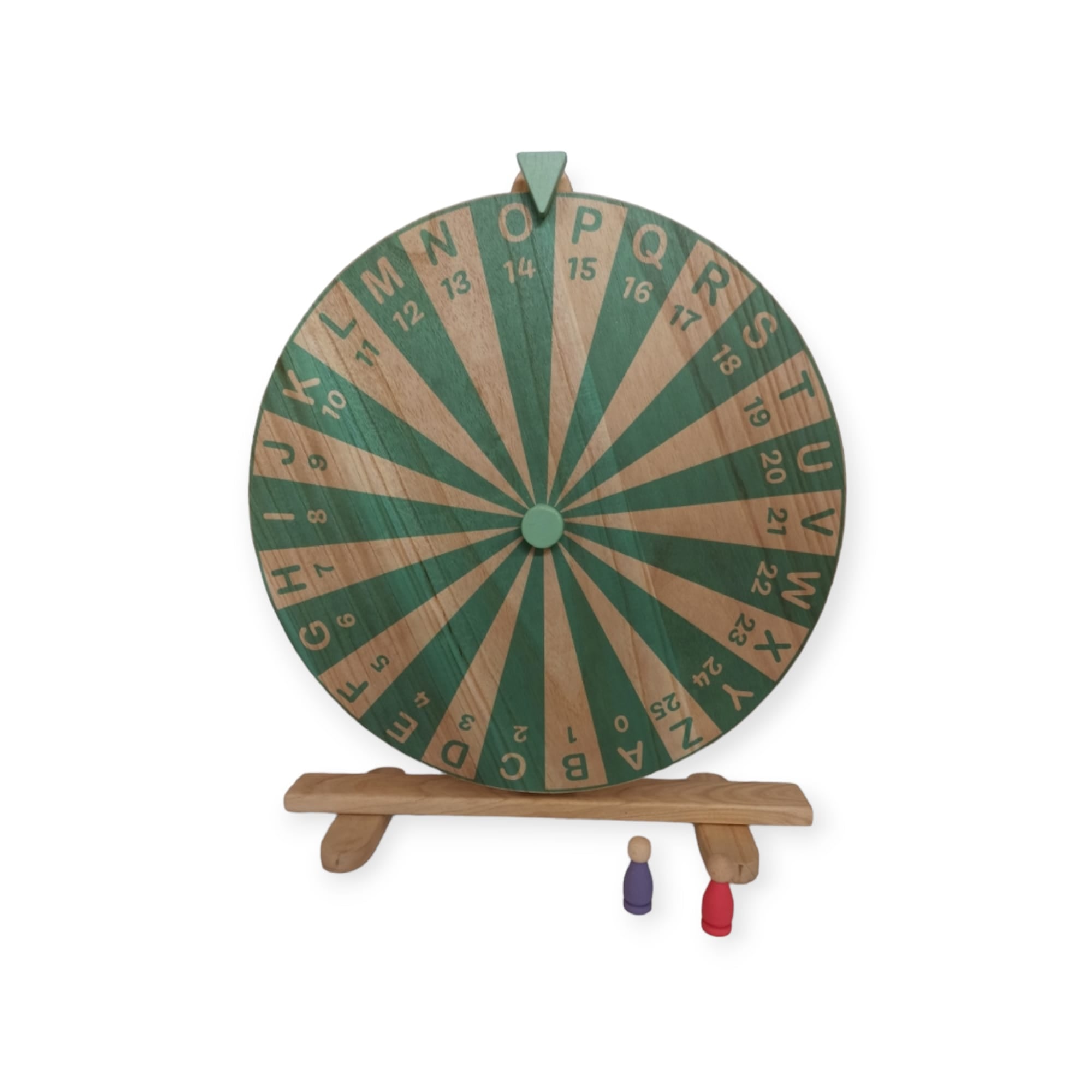 Ruleta de madera con números y letras