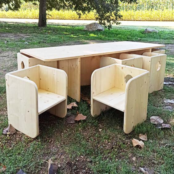Conjunto Mesa y silla evolutiva infantil de madera - Montessori - Ajus